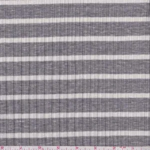 1 YD PC-Concrete/Ivory Stripe Poor Boy Rib Knit Fabric