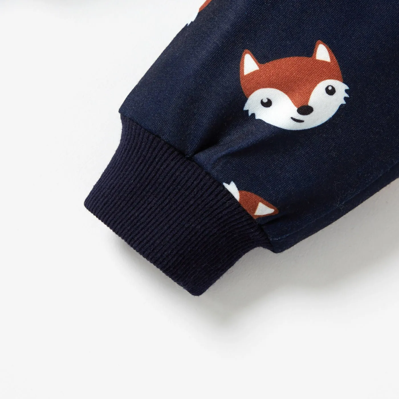 2pcs Cartoon Fox Pattern Navy Baby Long-sleeve Cotton Pullover and Pants Set