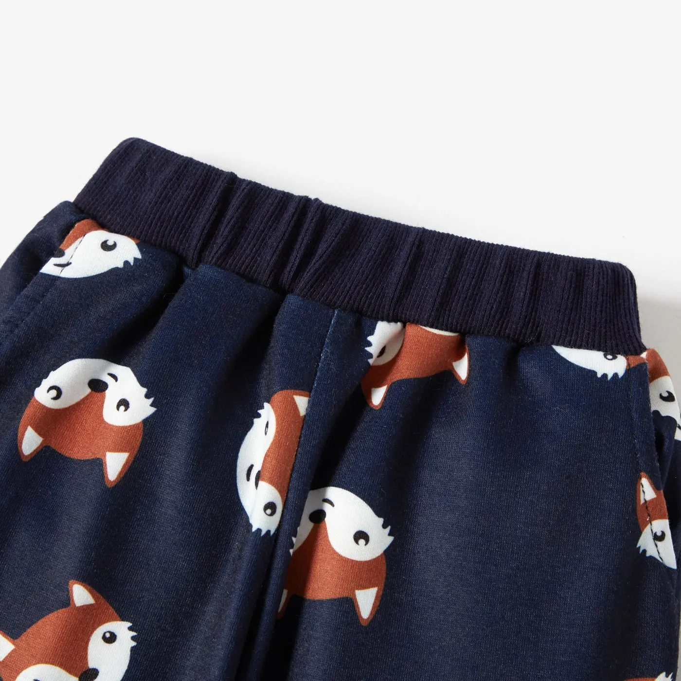 2pcs Cartoon Fox Pattern Navy Baby Long-sleeve Cotton Pullover and Pants Set