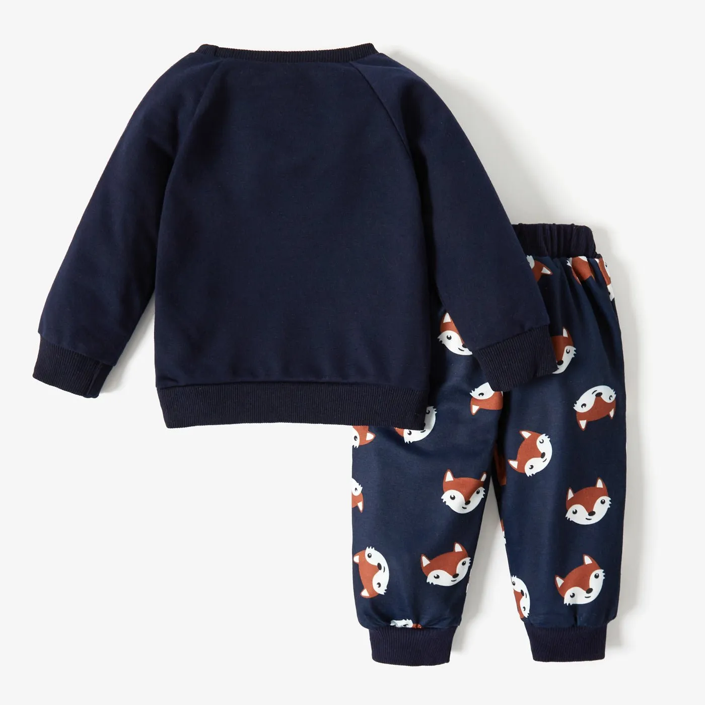 2pcs Cartoon Fox Pattern Navy Baby Long-sleeve Cotton Pullover and Pants Set