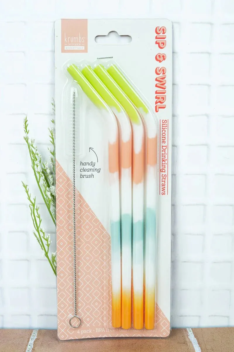 4 Pack Sip & Swirl Silicone Drinking Straws