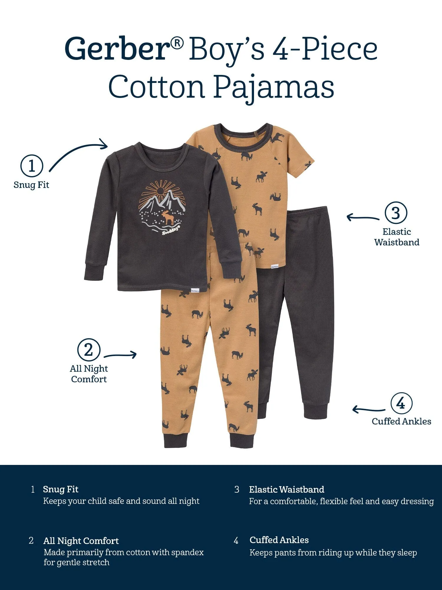 4-Piece Infant & Toddler Boys Moose Tops and Pants Sets