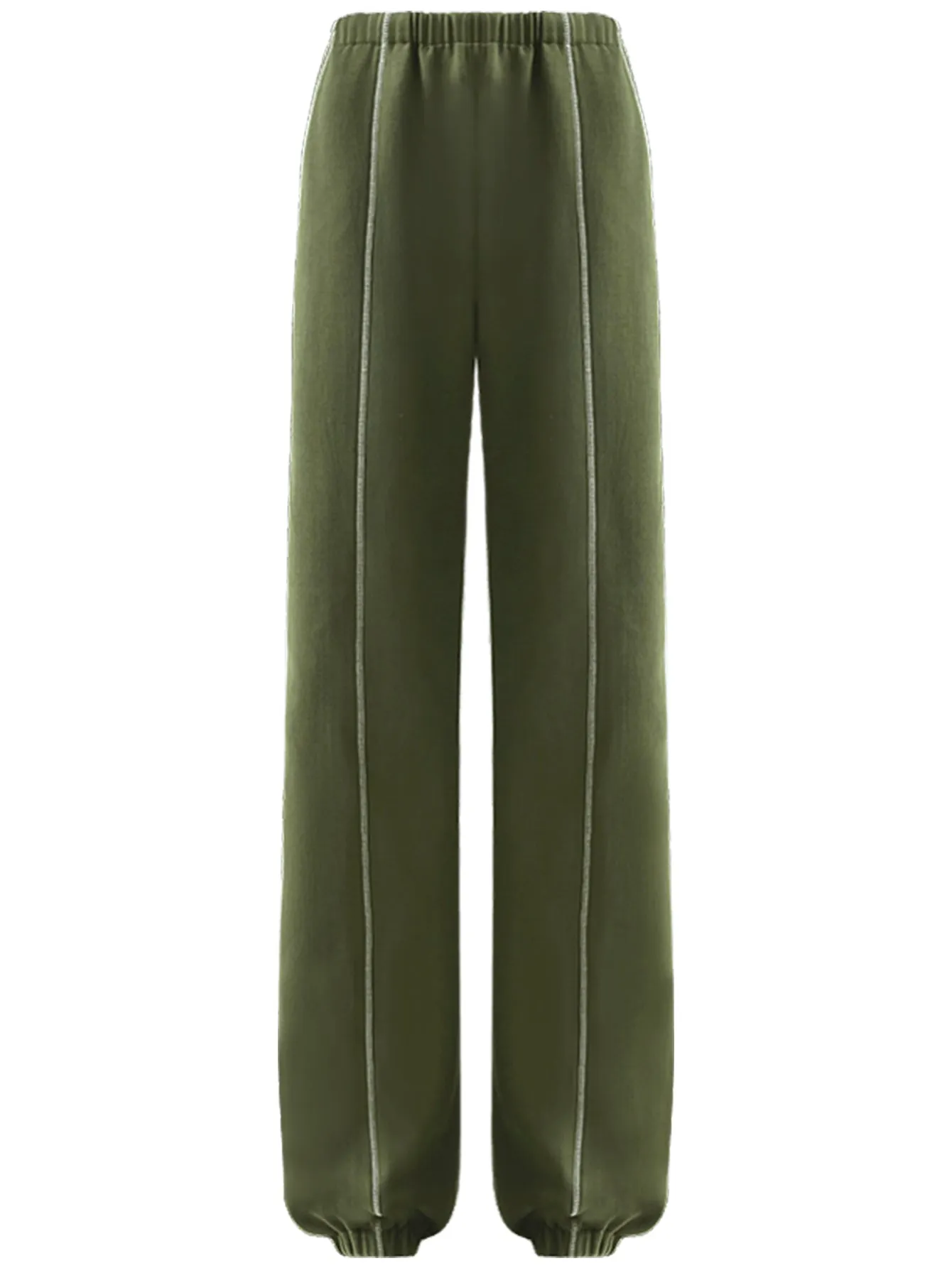 Airy Green Sweater Pants with Contrast Piping Details