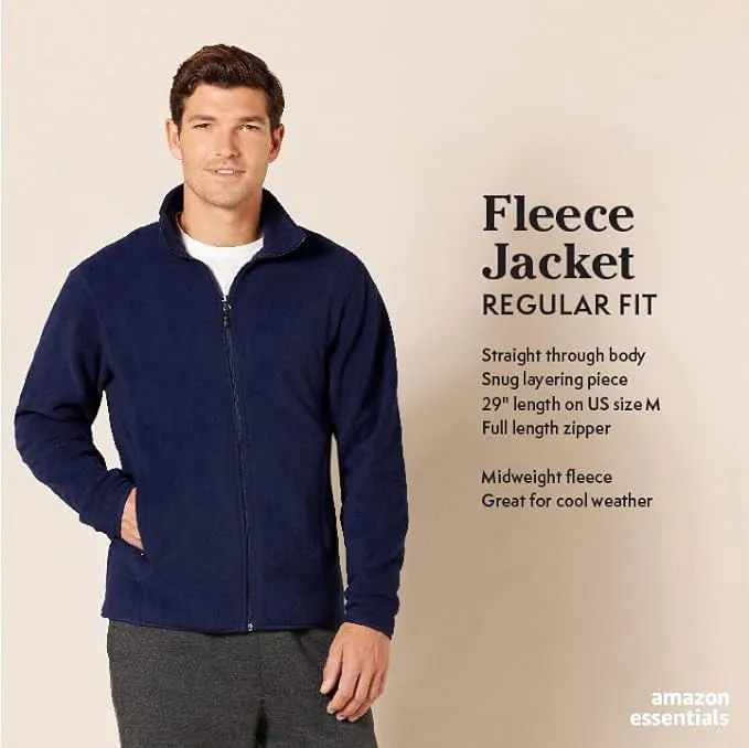 Amazon Essentials Mens Full-Zip Fleece Jacket , Size Large