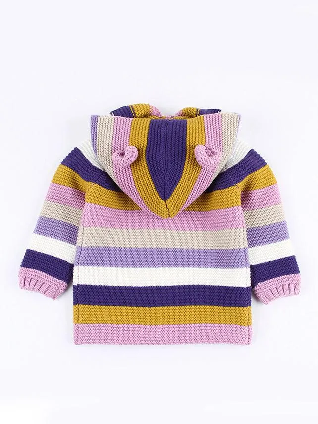 Animal Ear Pattern Cardigan Color-blocking Hoodie Knitted Clothes