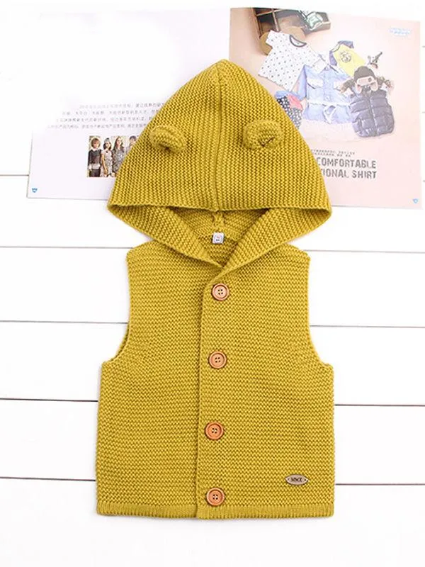 Animal Ears Waistcoat Sleeveless Buttoned Vest Baby Hoodie Cardigan