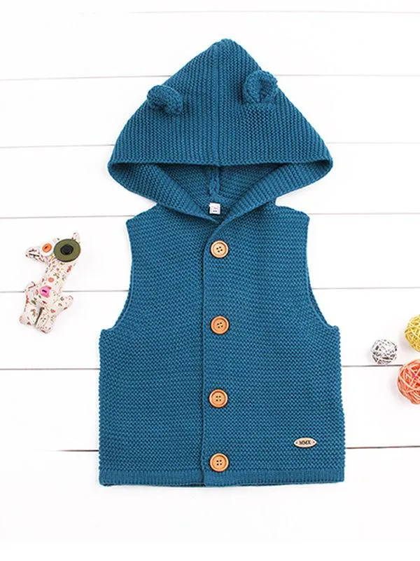 Animal Ears Waistcoat Sleeveless Buttoned Vest Baby Hoodie Cardigan