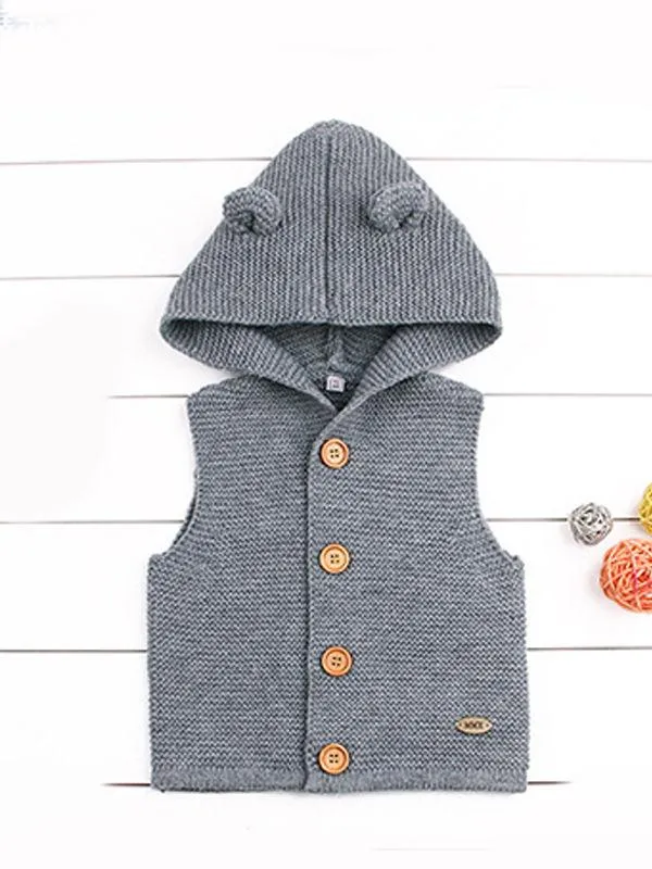 Animal Ears Waistcoat Sleeveless Buttoned Vest Baby Hoodie Cardigan