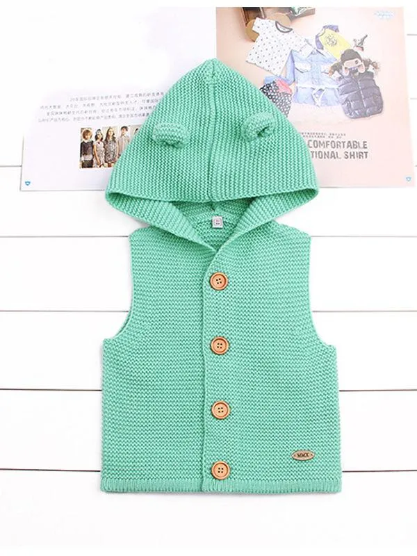 Animal Ears Waistcoat Sleeveless Buttoned Vest Baby Hoodie Cardigan