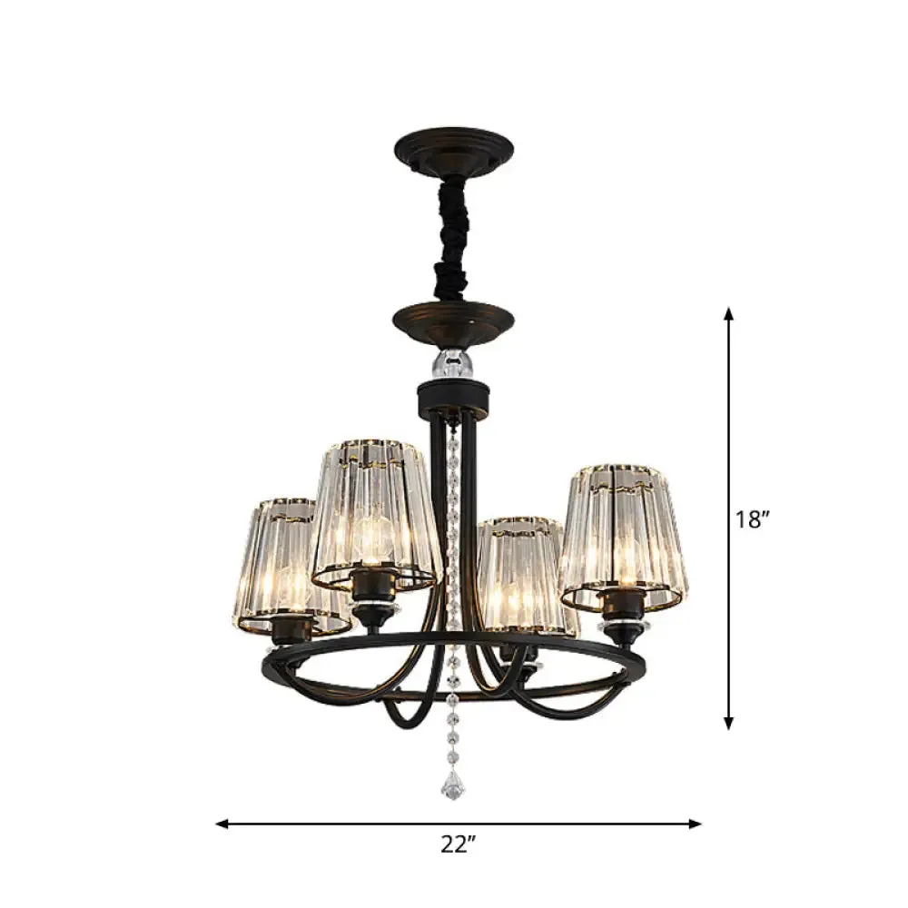 Black Prismatic Crystal Cone Ceiling Chandelier – Traditional Parlor Hanging Light