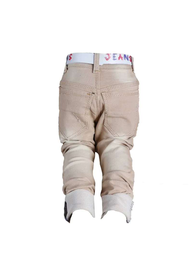 Boy's Off White Denim Solid Jeans