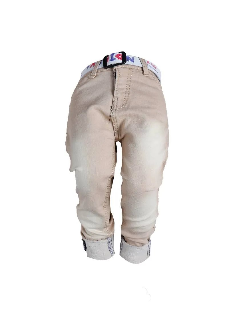 Boy's Off White Denim Solid Jeans