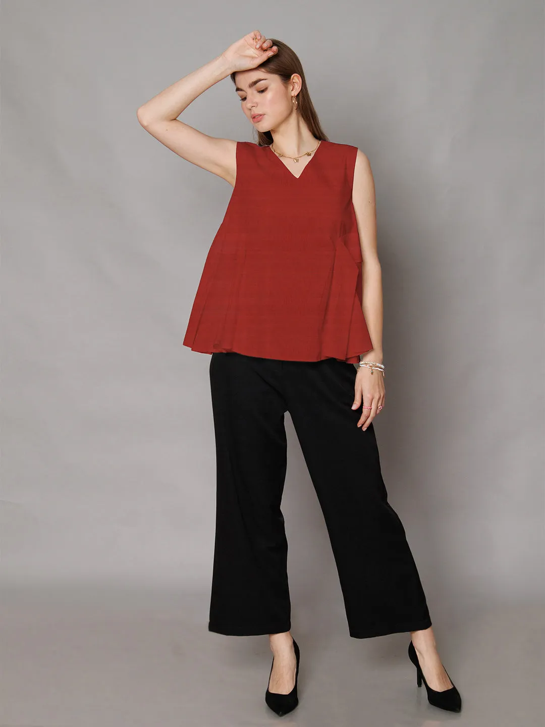 Brown Solid Relaxed Fit Top