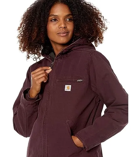 Carhartt 104292 Women's Loose Fit Washed Duck Sherpa Lined Jacket, BlackBerry, X-Small