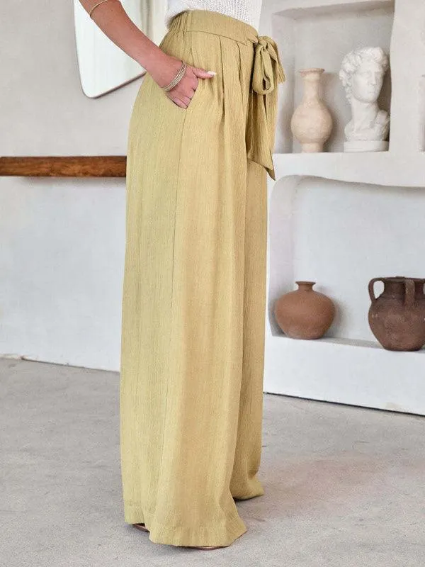 Chic Wide Leg Drawstring Palazzo Trousers for Women