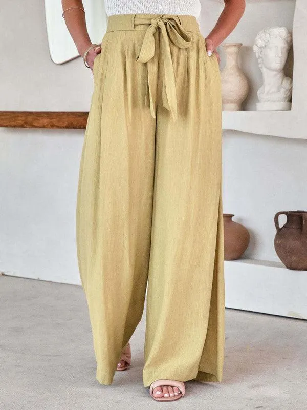 Chic Wide Leg Drawstring Palazzo Trousers for Women