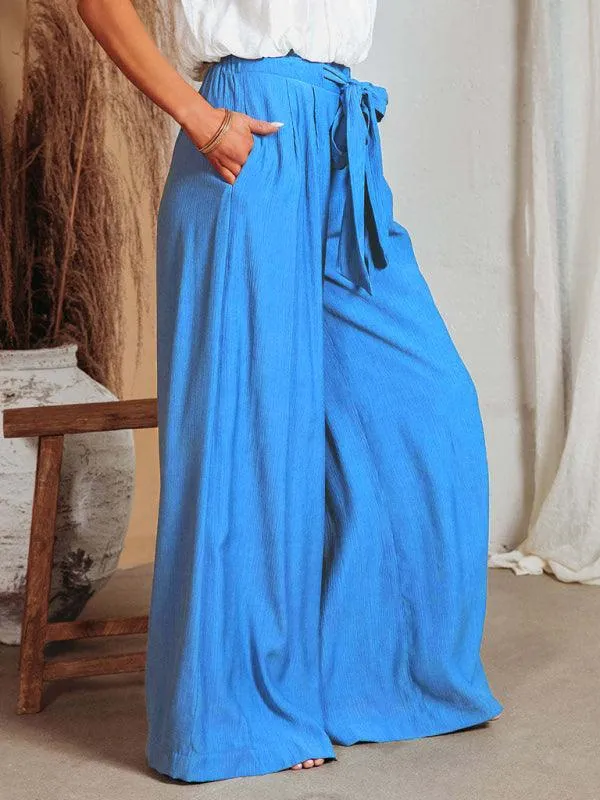 Chic Wide Leg Drawstring Palazzo Trousers for Women