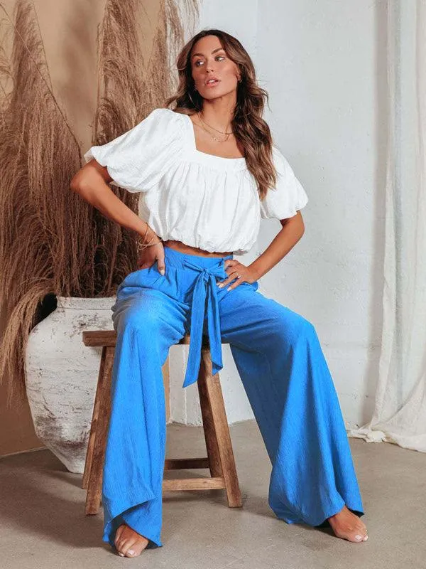 Chic Wide Leg Drawstring Palazzo Trousers for Women