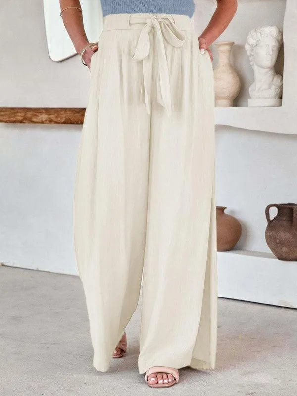 Chic Wide Leg Drawstring Palazzo Trousers for Women