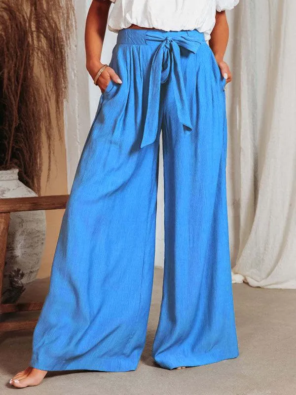 Chic Wide Leg Drawstring Palazzo Trousers for Women