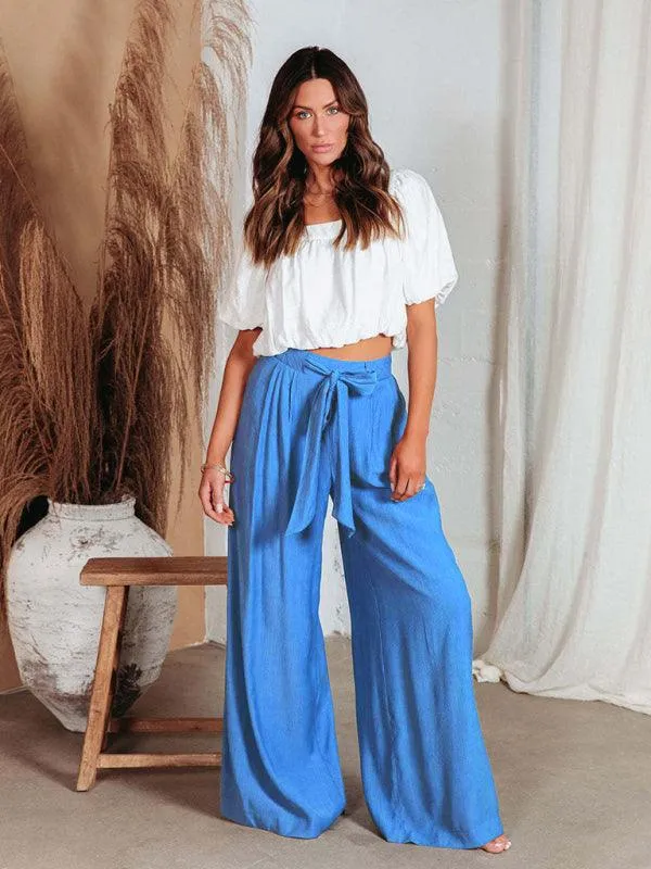 Chic Wide Leg Drawstring Palazzo Trousers for Women