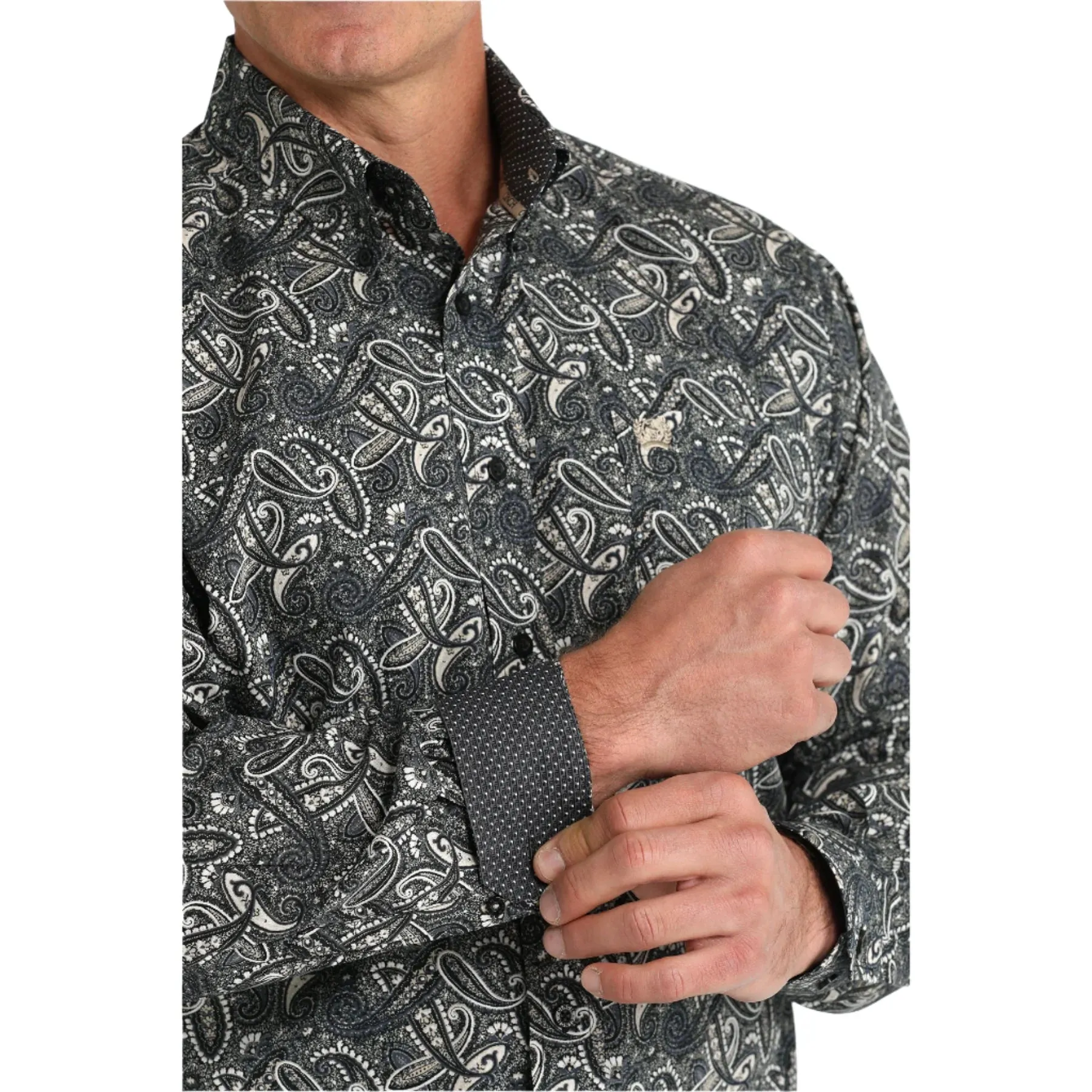 Cinch Mens Classic Paisley Print L/S  Button Down Shirt - Black - MTW1105791