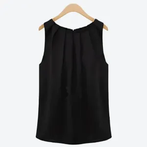 Classic Sleeveless Pleated Blouse Tops