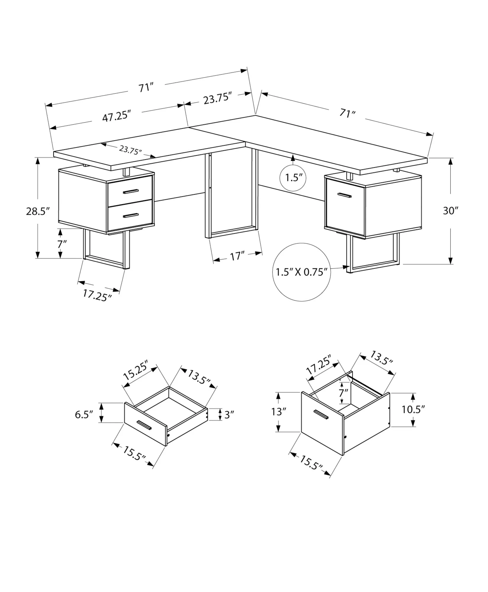 Computer Desk - 70"L / Modern Taupe / Black Metal / L/R