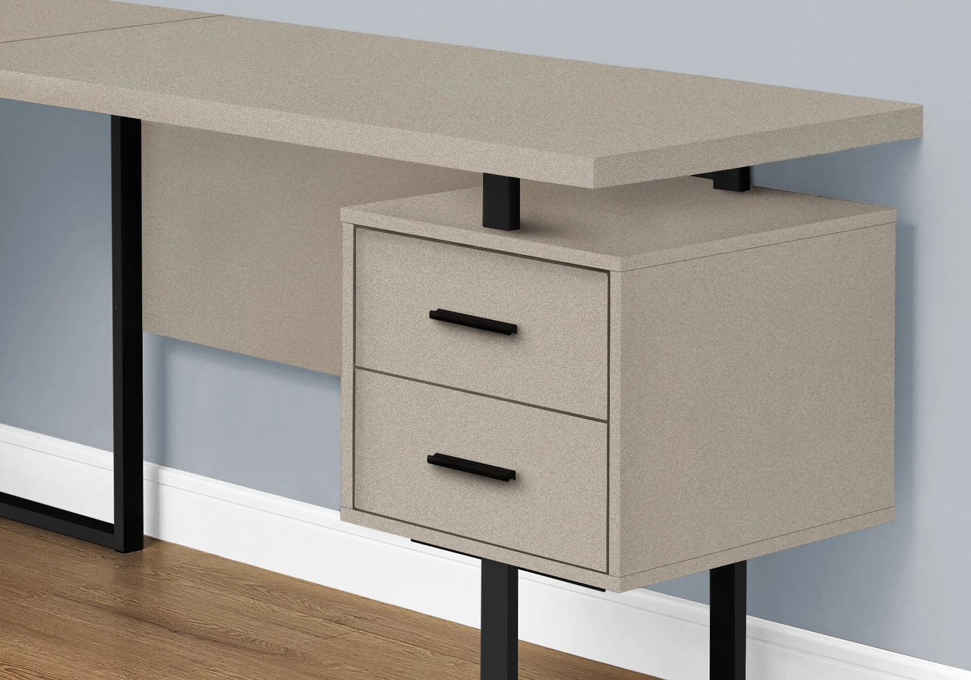 Computer Desk - 70"L / Modern Taupe / Black Metal / L/R