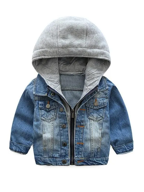 Cool Hooded Outwear Denim Coat Jacket Zip-up for Toddler Boys