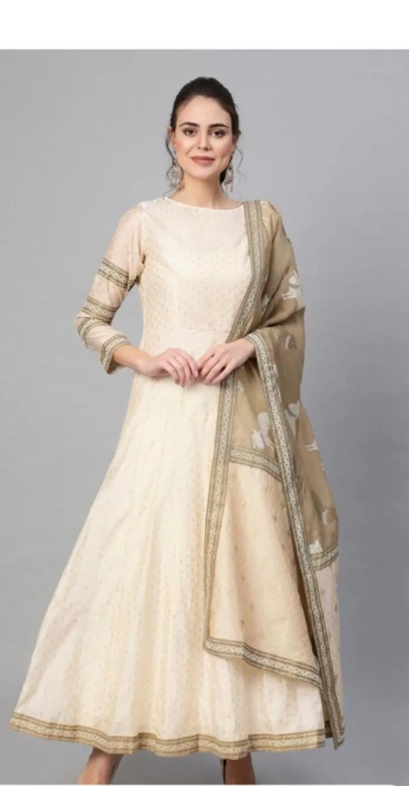 Cream Anarkali Style Kurti with Dupatta