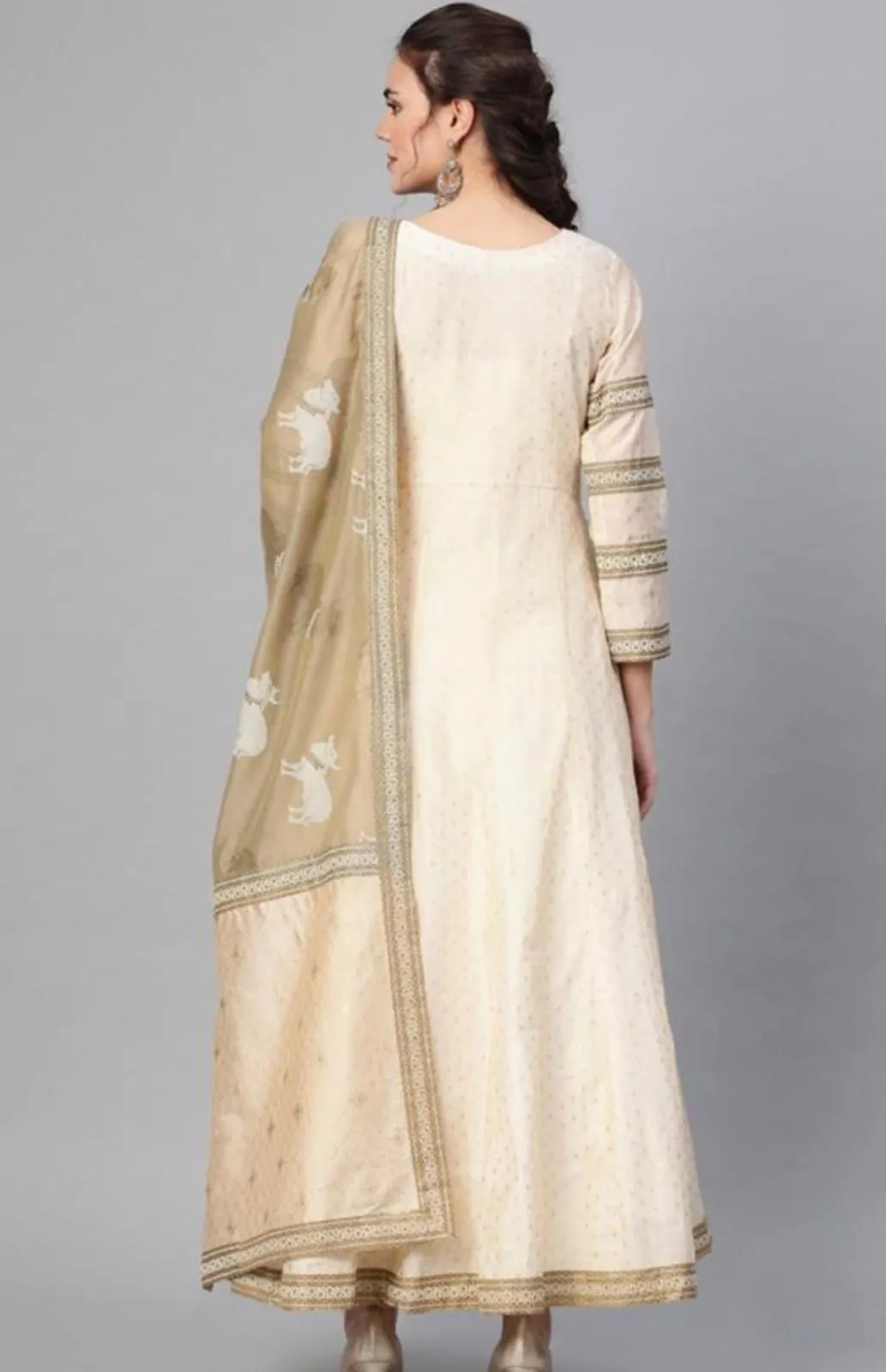 Cream Anarkali Style Kurti with Dupatta