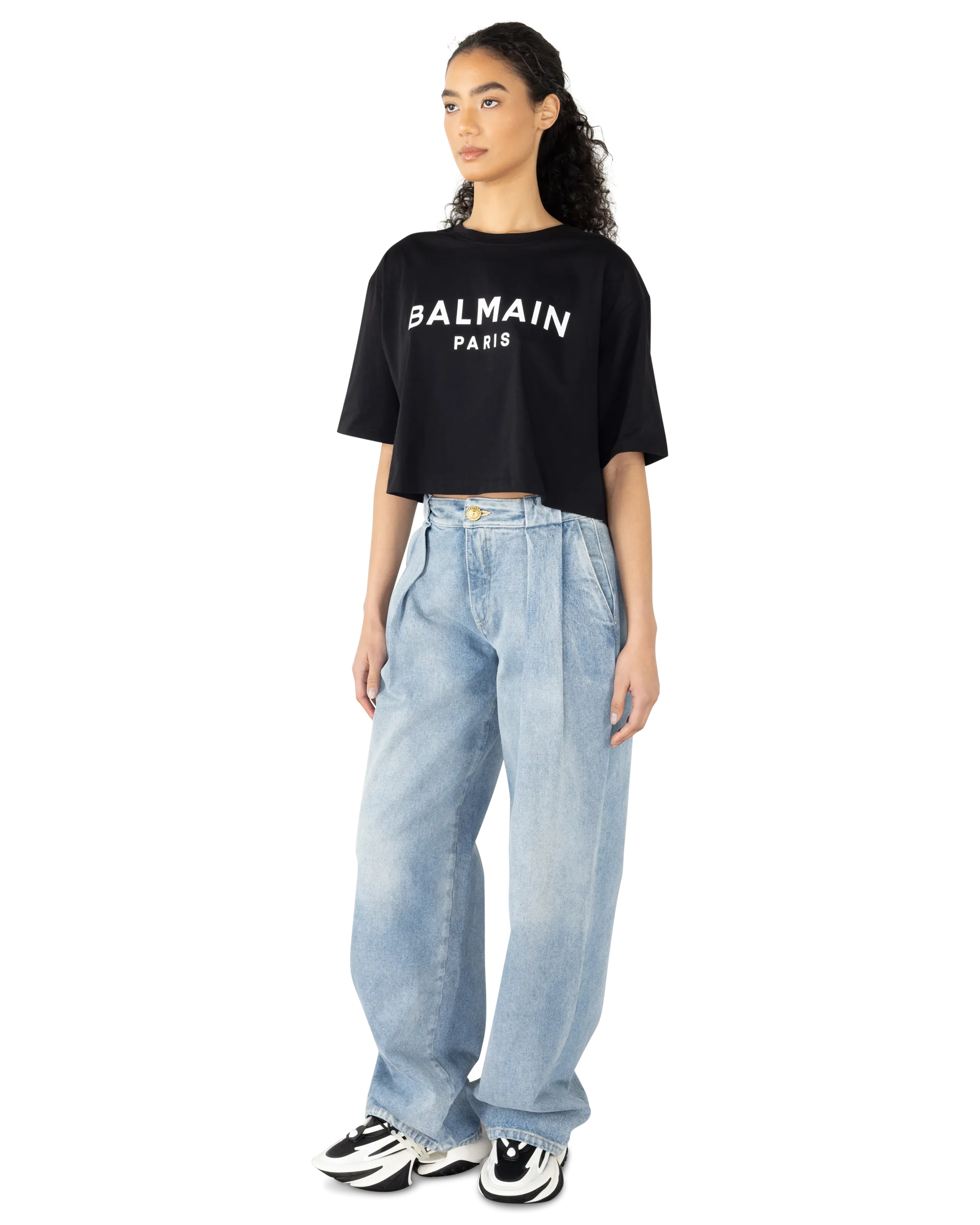 Cropped Balmain Printed T-Shirt