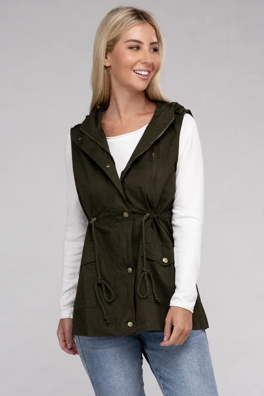 Drawstring Waist Military Hoodie Vest - online exclusive