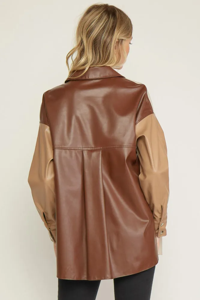 Faux Leather Colorblock in Brown Combo by Entro