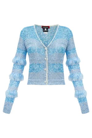 Feather Silk-blend Knit Cardigan | Blue