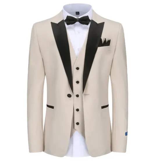 Gino Vitale Slim Fit Peak Lapel Three Piece Tuxedo - Light Beige