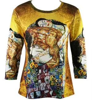 Gustav Klimt Family, 3/4 Sleeve, Scoop Neck, Hand Silk Screened Artistic Top