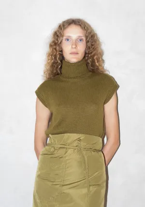 High Neck Sleeveless Vest in Olive