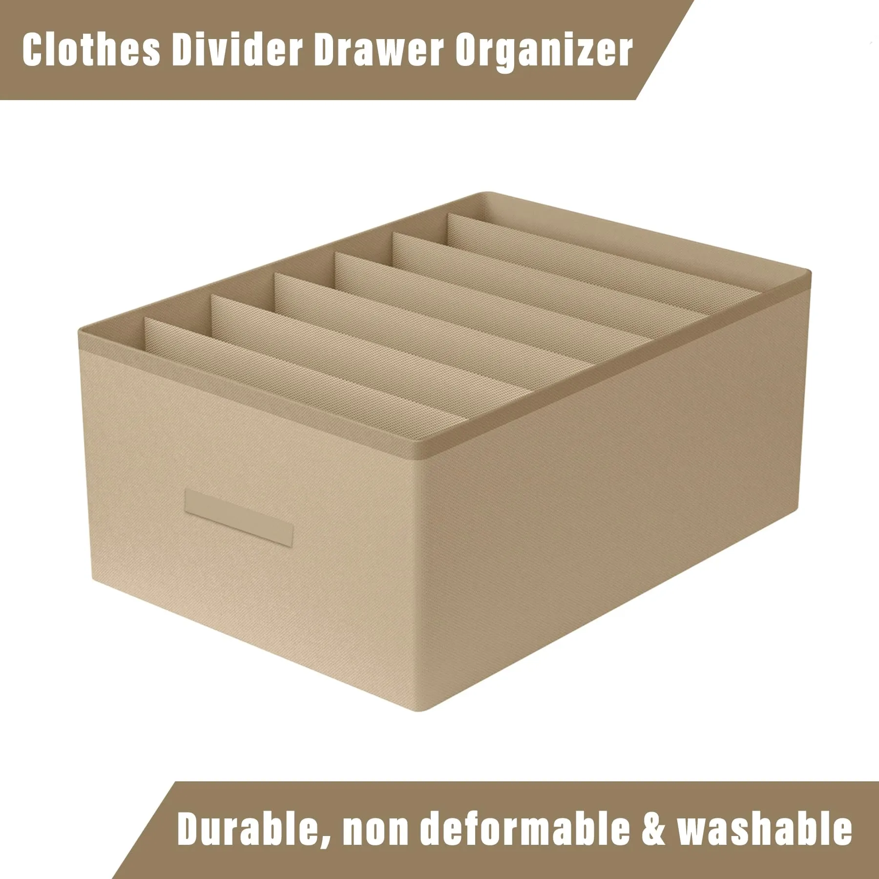 Kuber Industries Trouser Box | Wardrobe Organizer | Clothes Organizer | Storage Box for Pants-Shirt-Sweaters-Bra Panty-Socks | 7-Grid Closet Organizer | Plain | Medium | Brown