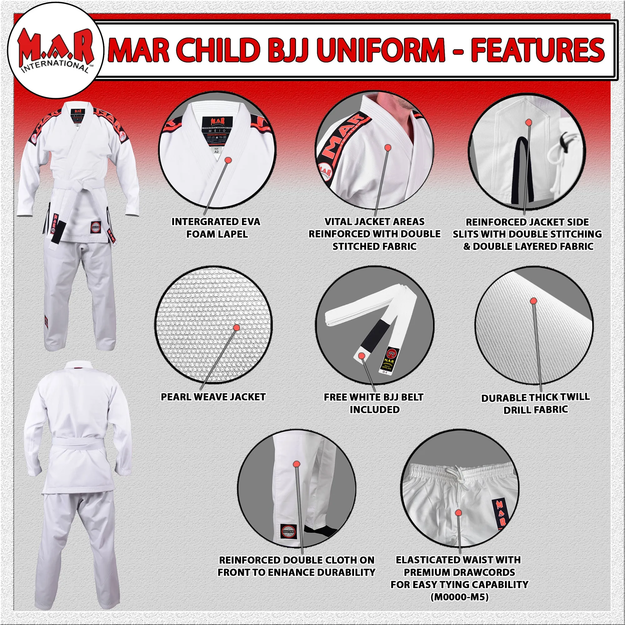 MAR-060B | White Brazilian Jiu-Jitsu Uniform