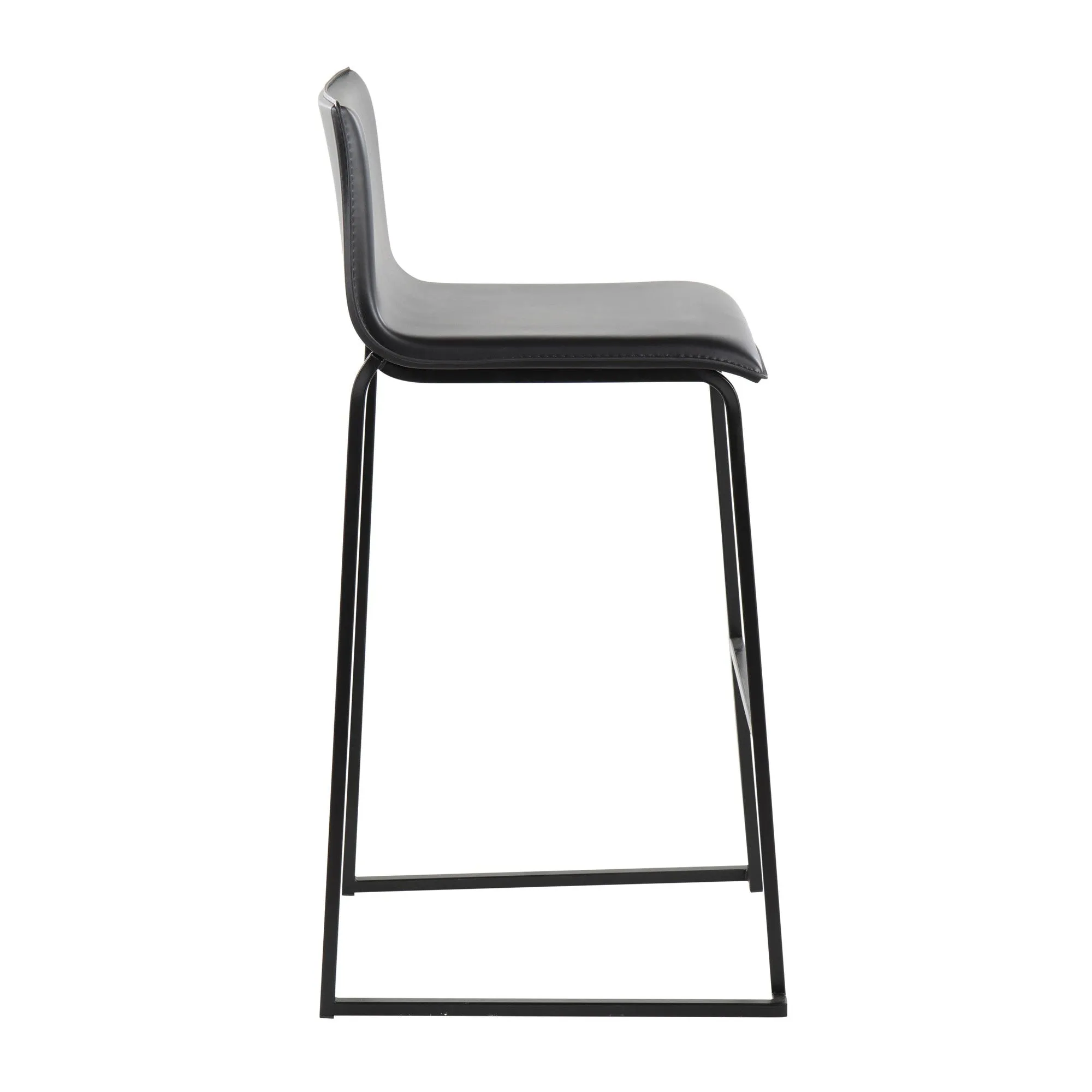 Mara Contemporary Barstool in Black Steel and Black Faux Leather by LumiSource - Set of 2