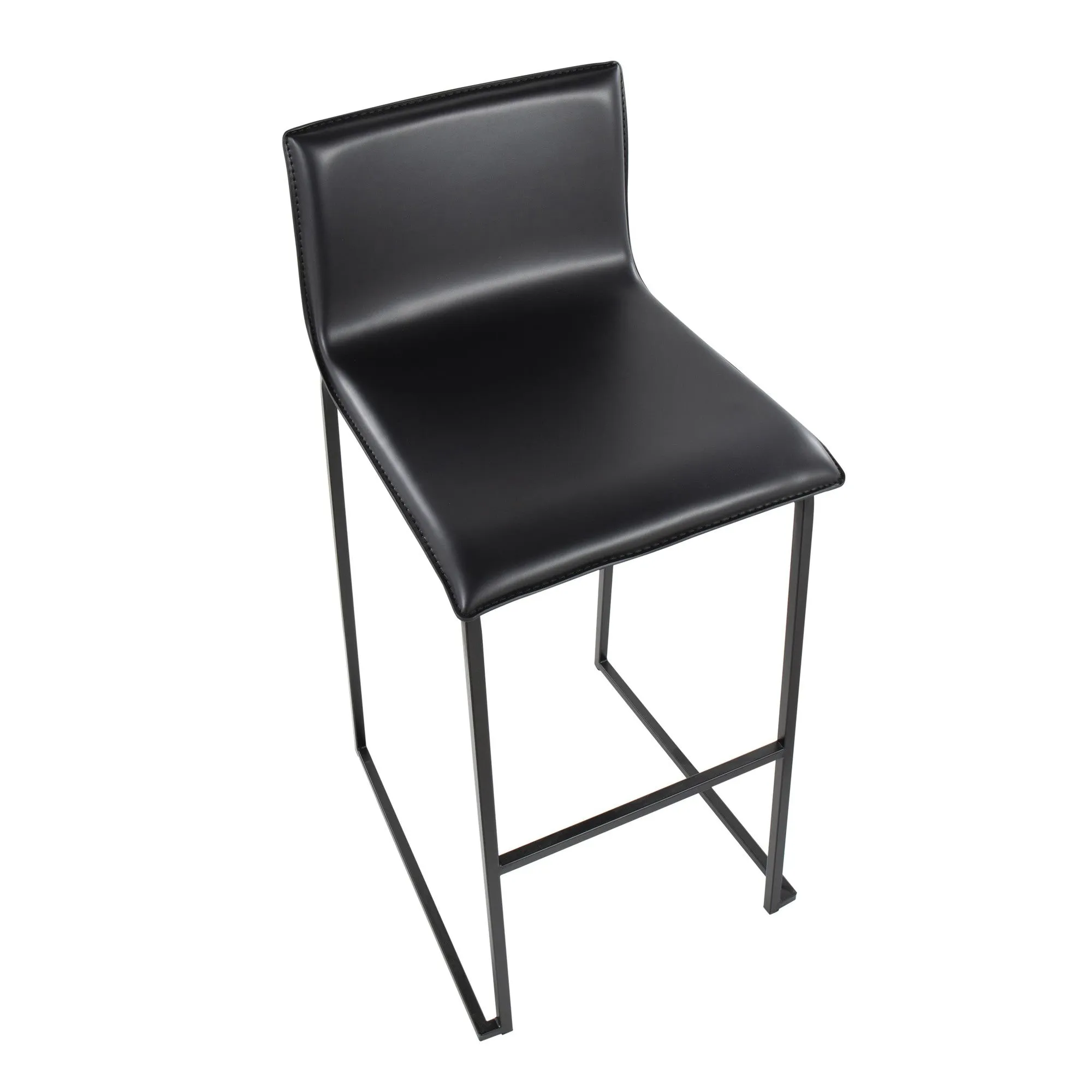 Mara Contemporary Barstool in Black Steel and Black Faux Leather by LumiSource - Set of 2