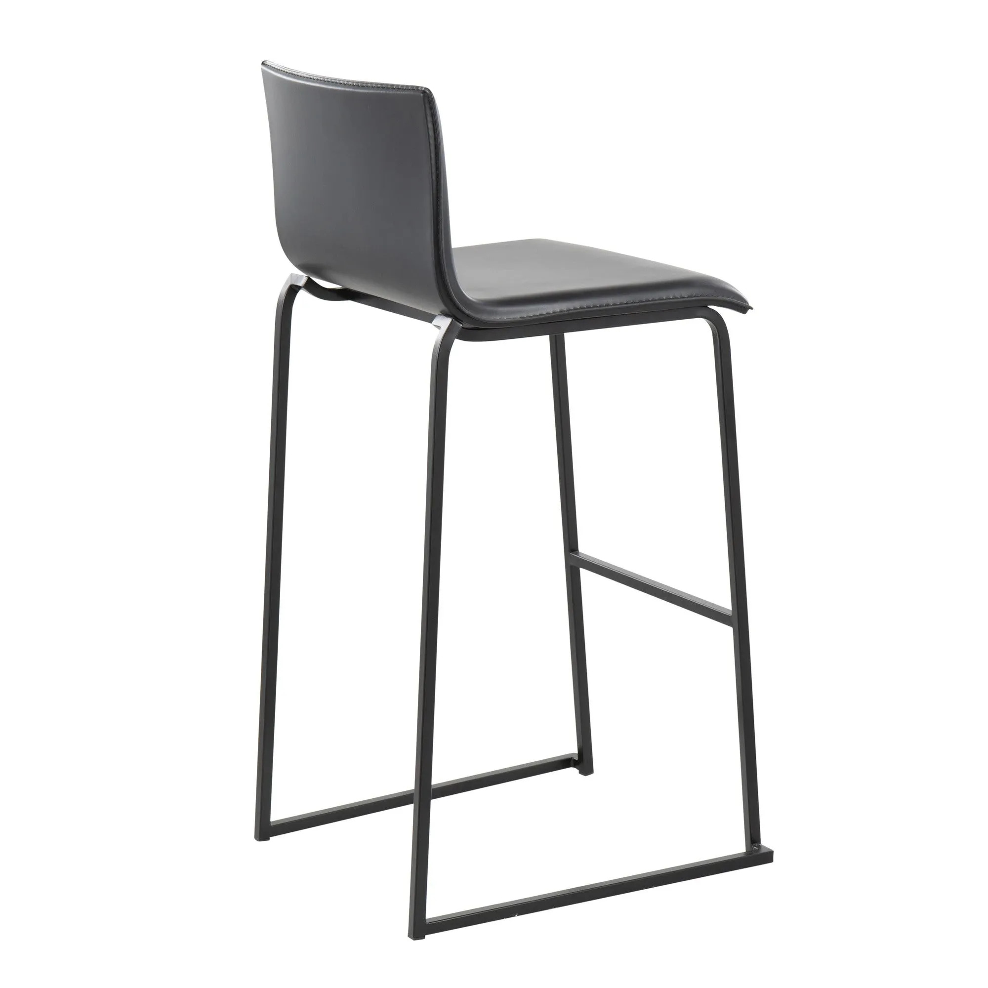 Mara Contemporary Barstool in Black Steel and Black Faux Leather by LumiSource - Set of 2