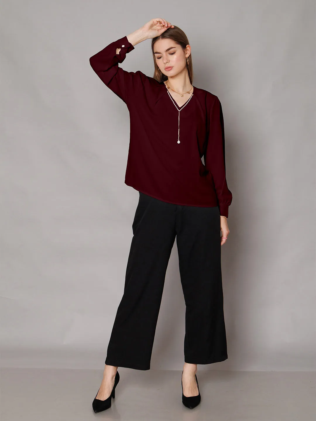 Maroon Solid Relaxed Fit Top