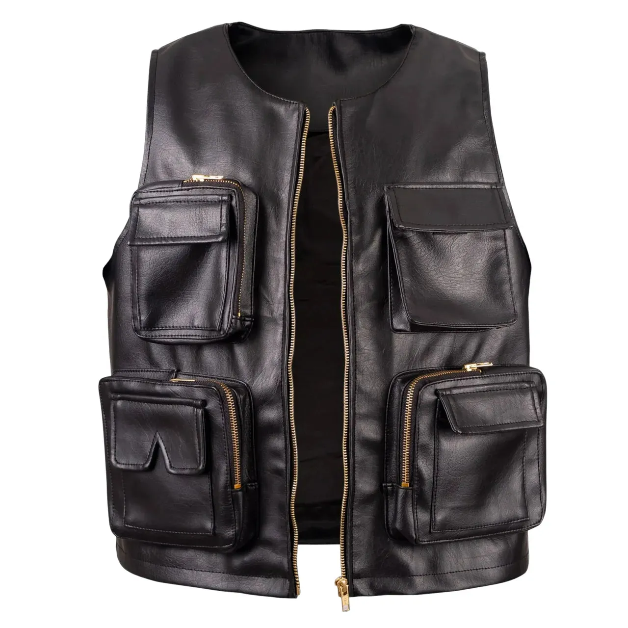 Mens Black Leather Hunting Vest