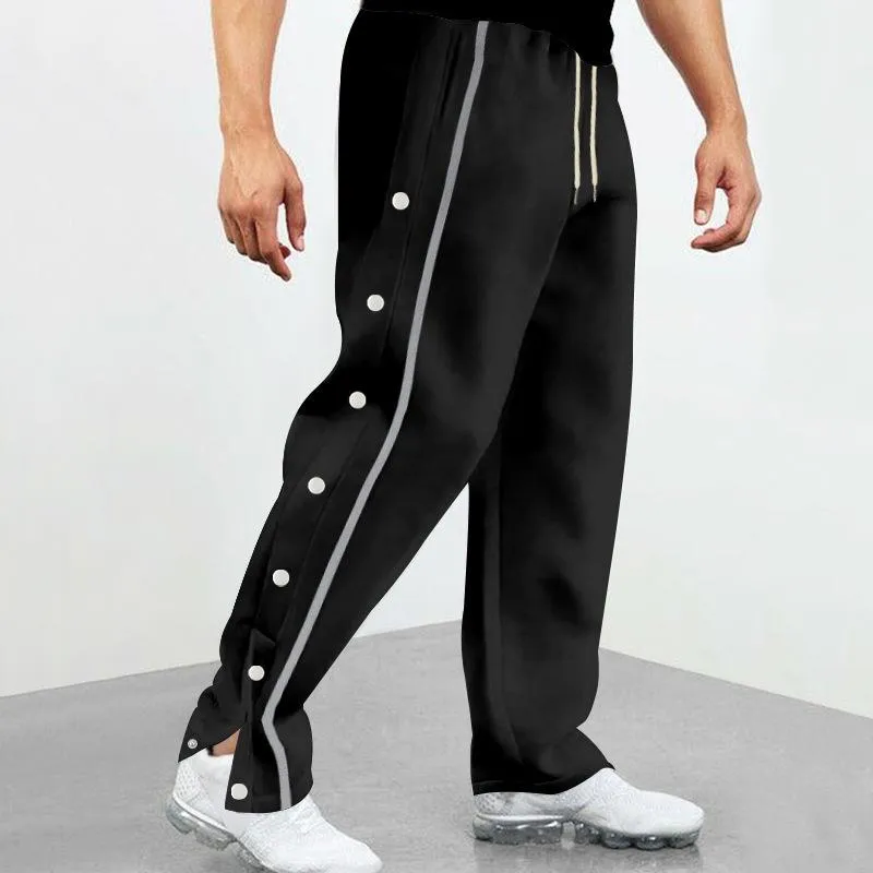 Men's Side Buttons Elastic Waist Loose Sweatpants 39434490Z