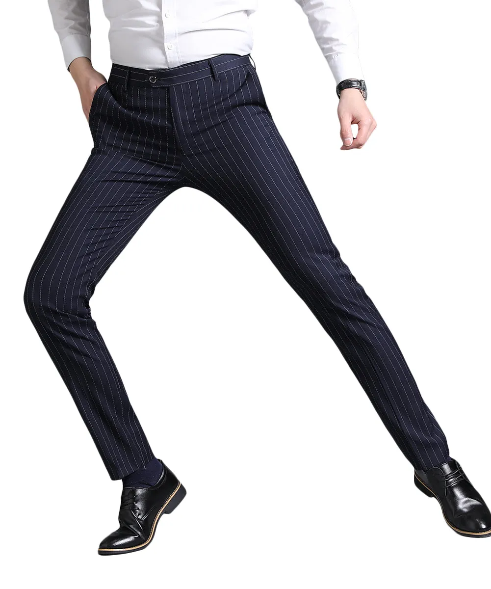 Men's Stripe Casual Slim Fit Pants Dress Pants Navy