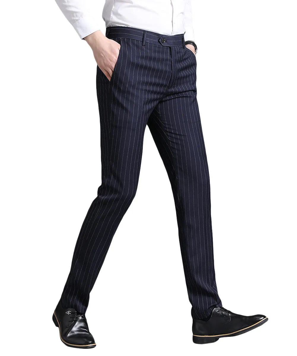 Men's Stripe Casual Slim Fit Pants Dress Pants Navy