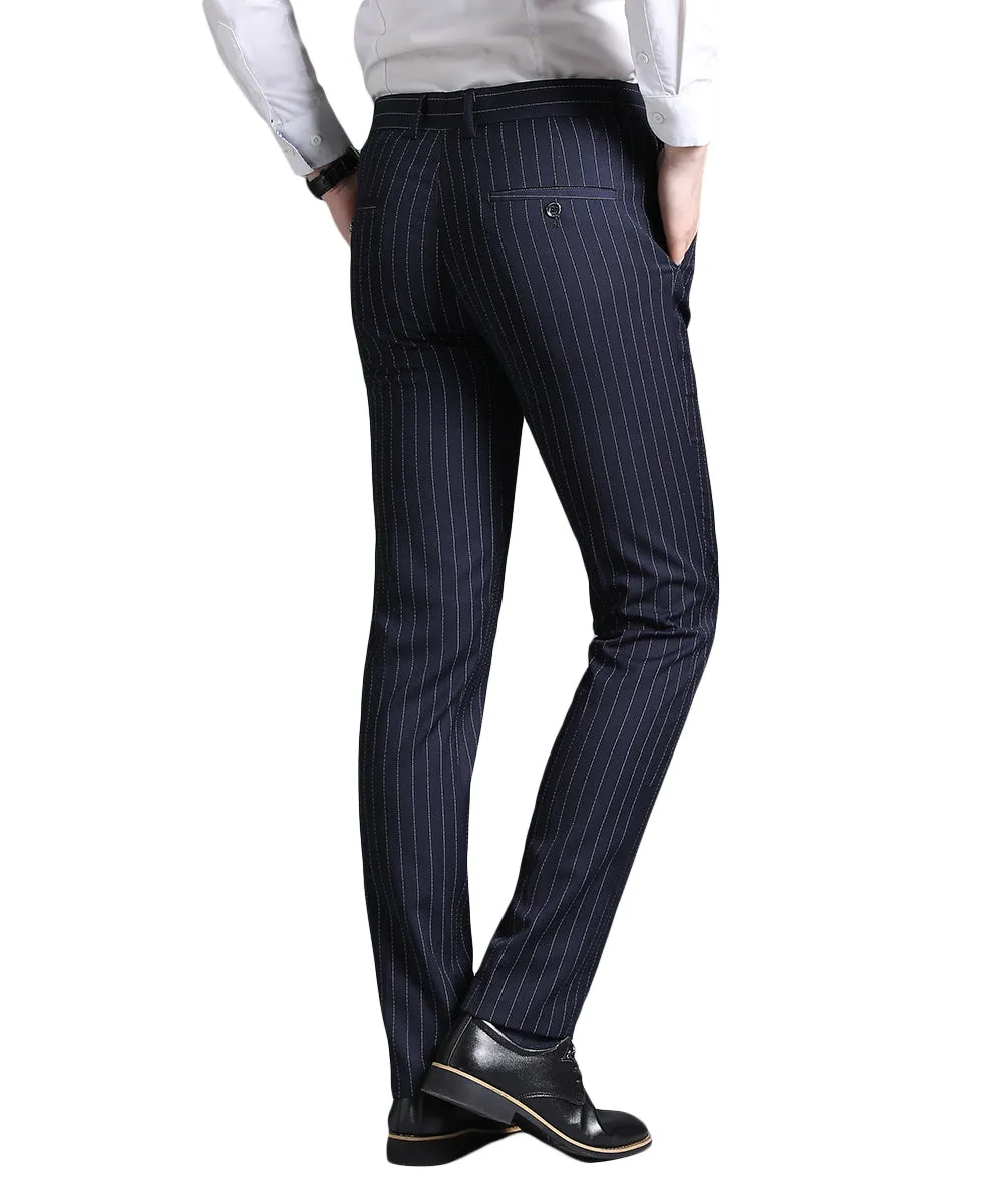 Men's Stripe Casual Slim Fit Pants Dress Pants Navy